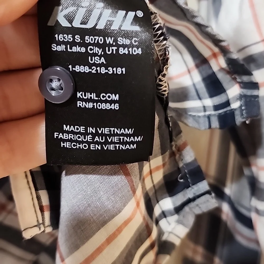 Kuhl Women’s Plaid Lexi Long Sleeve Shirt in Gray/White/Orange Tencel Size Med